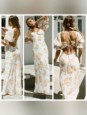 NWT Luxxel Floral Puff Sleeve Maxi Dress, Size Small